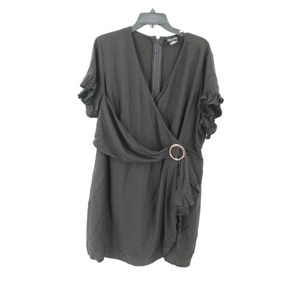 City Chic Womens Black Faux Wrap Dress Size 16 V-Neck